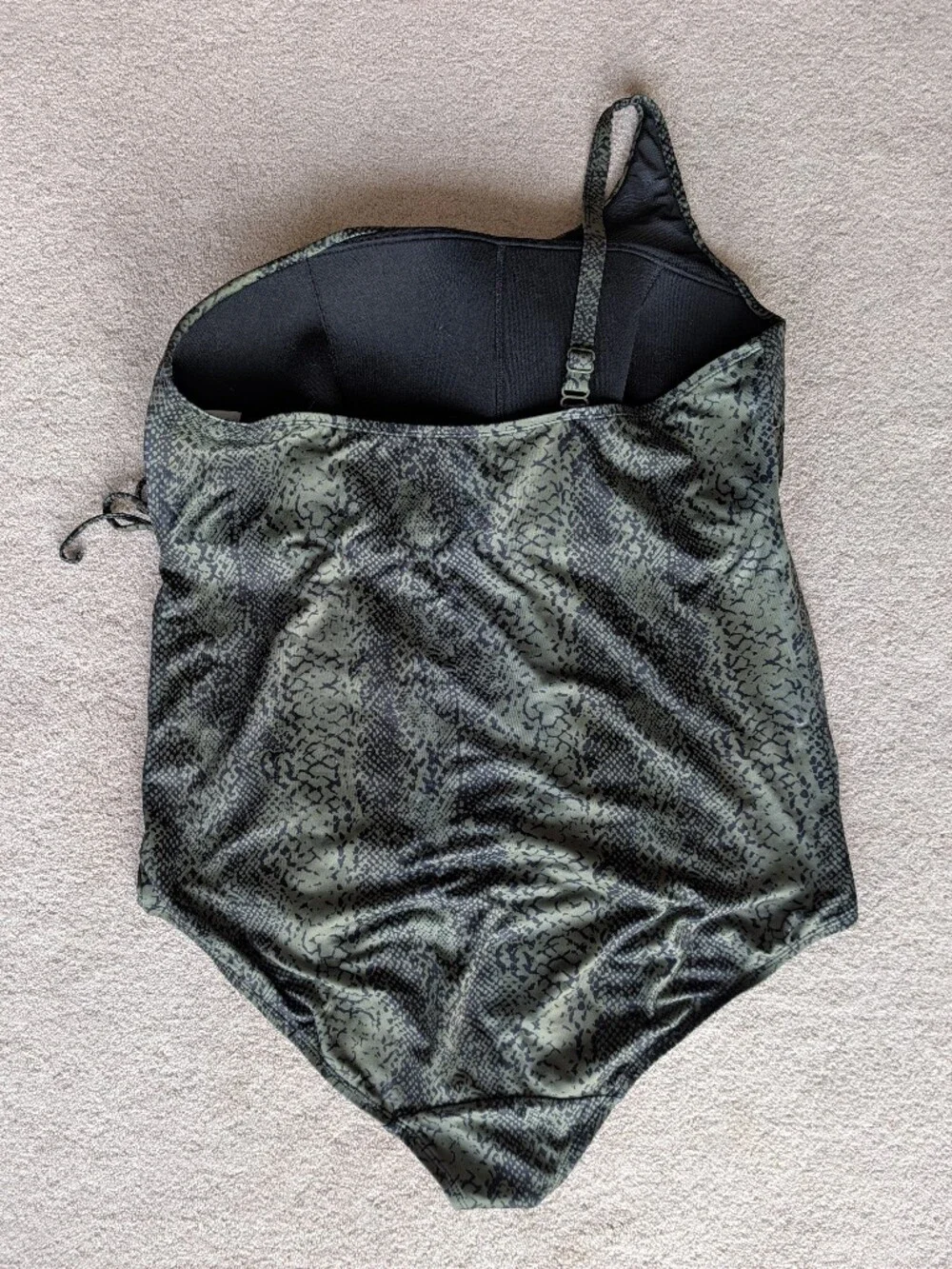 Cacique One Piece Snake Print Swimsuit Ruched Slimming One Shoulder Python Skin